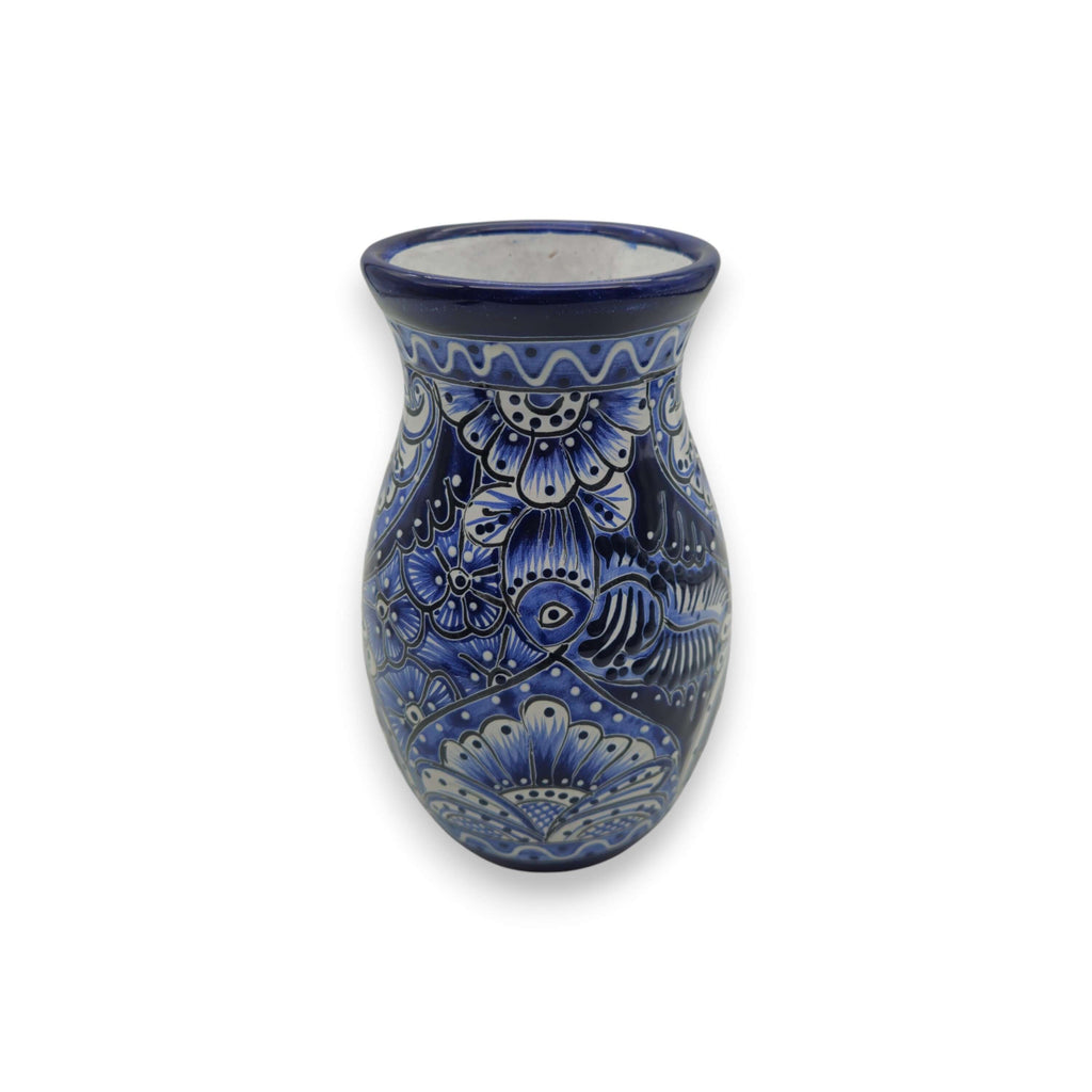 Blue Floral Talavera Vase | Hand-Painted Mexican Pottery