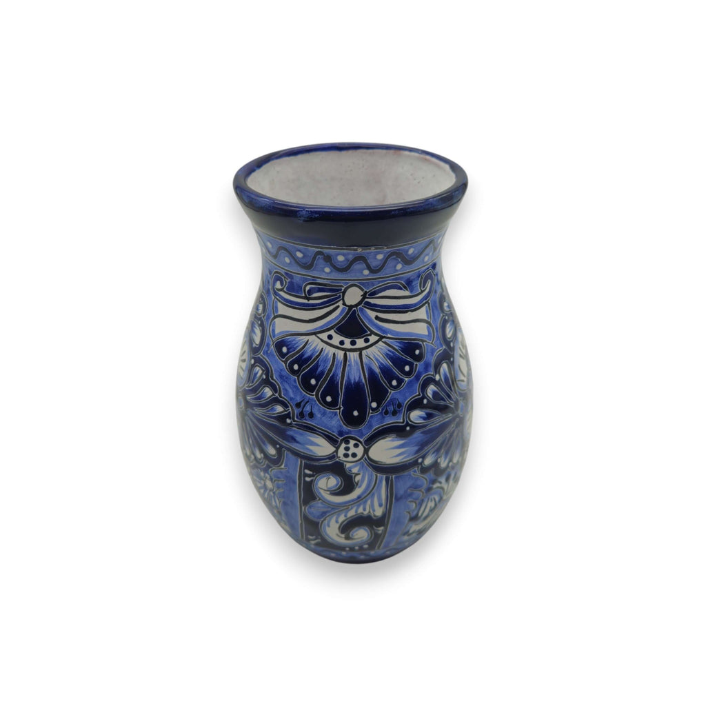 Blue Floral Talavera Vase | Hand-Painted Mexican Pottery