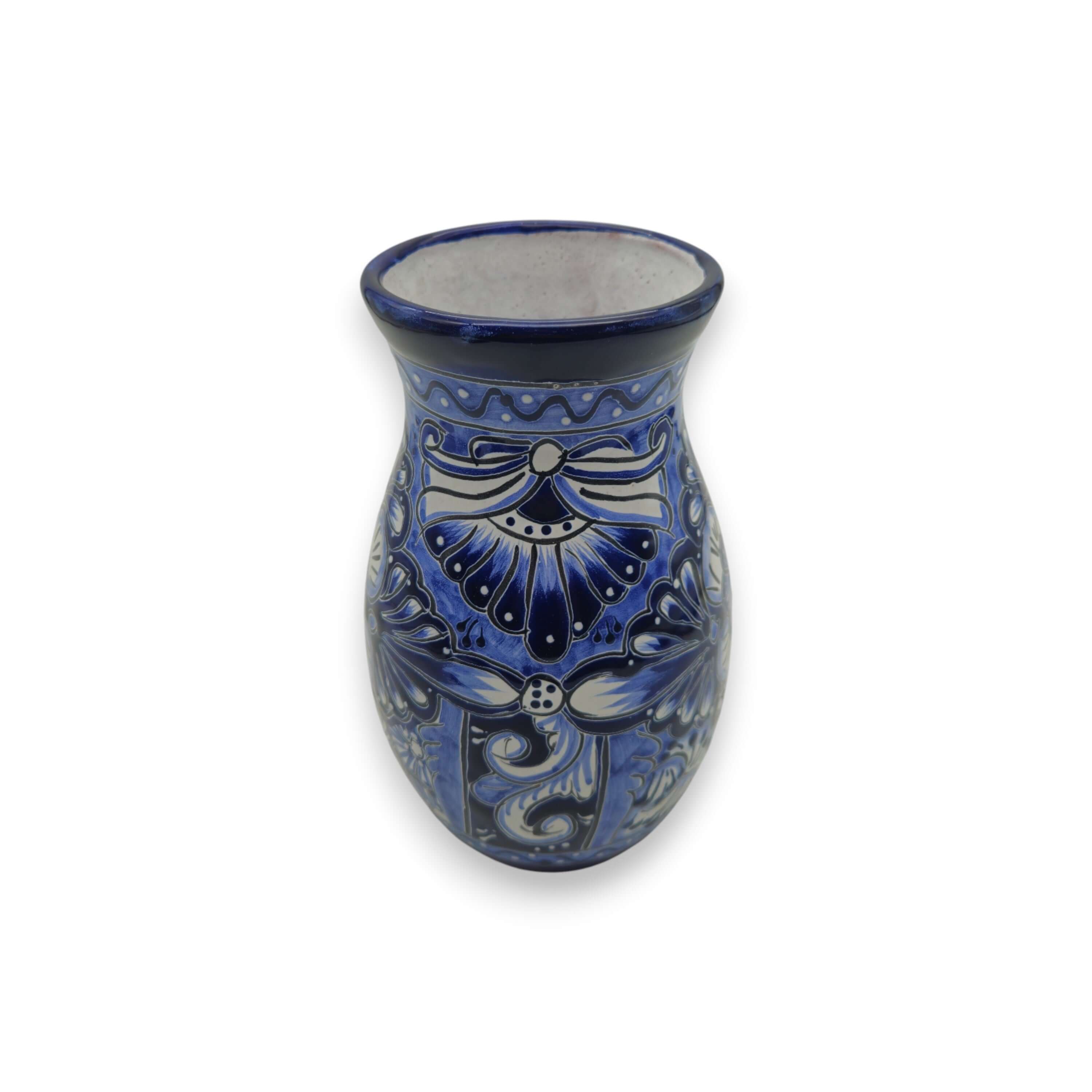 Blue Floral Talavera Vase | Hand-Painted Mexican Pottery