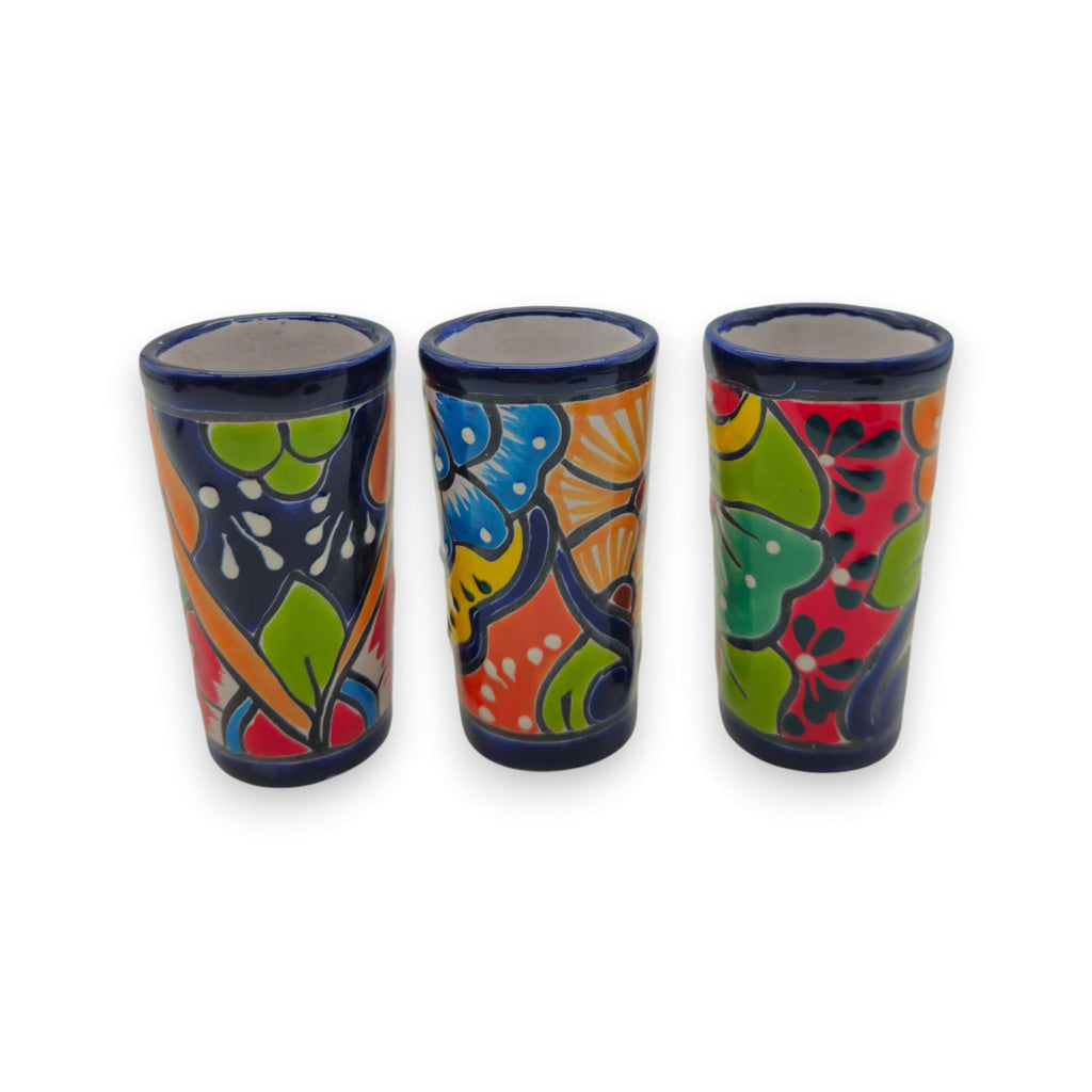 Blue Rim Talavera Shot Glass | Hand-Painted Mexican Drinkware