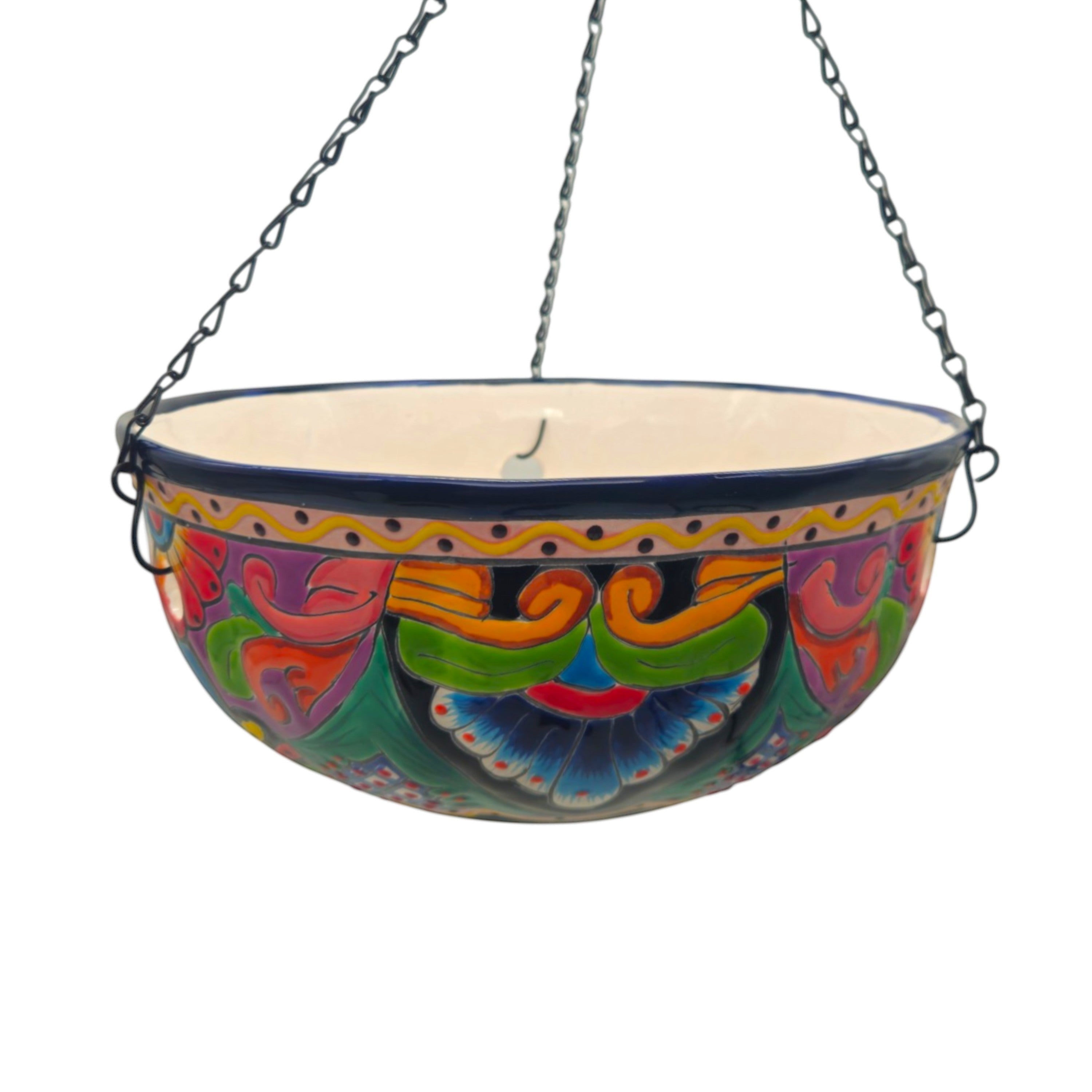 Blue Rim Talavera Hanging Pot | Hand-Painted Ceramic Planter
