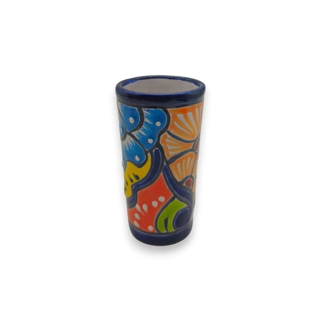 Blue Rim Talavera Shot Glass | Hand-Painted Mexican Drinkware