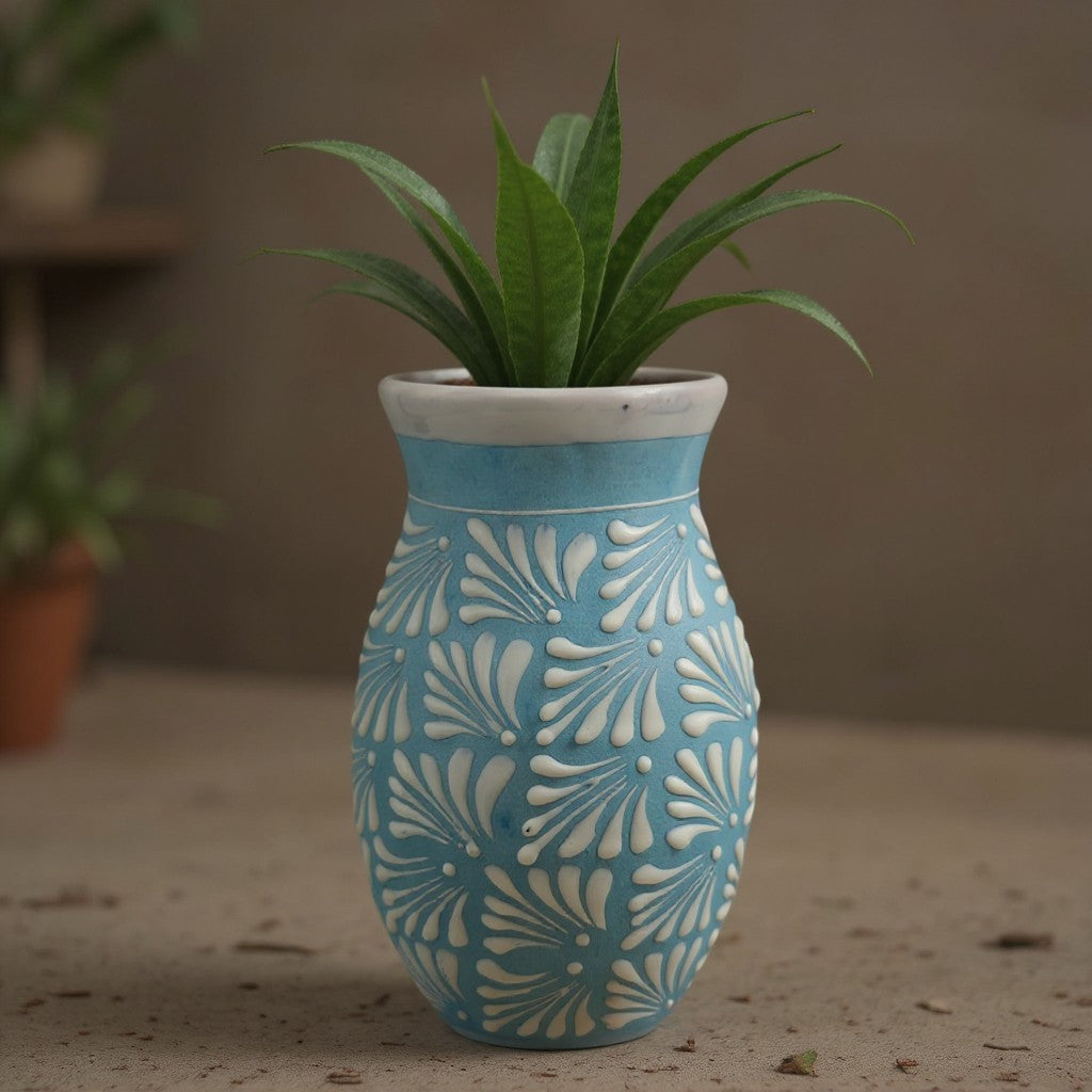 Blue Talavera Vase | Hand-Painted Mexican Pottery