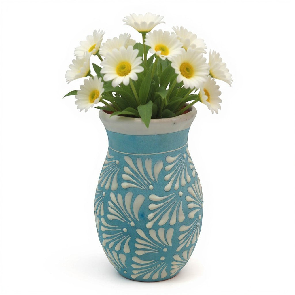 Blue Talavera Vase | Hand-Painted Mexican Pottery