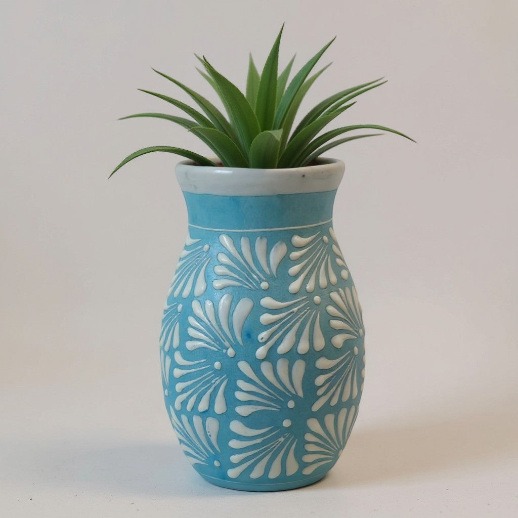 Blue Talavera Vase | Hand-Painted Mexican Pottery