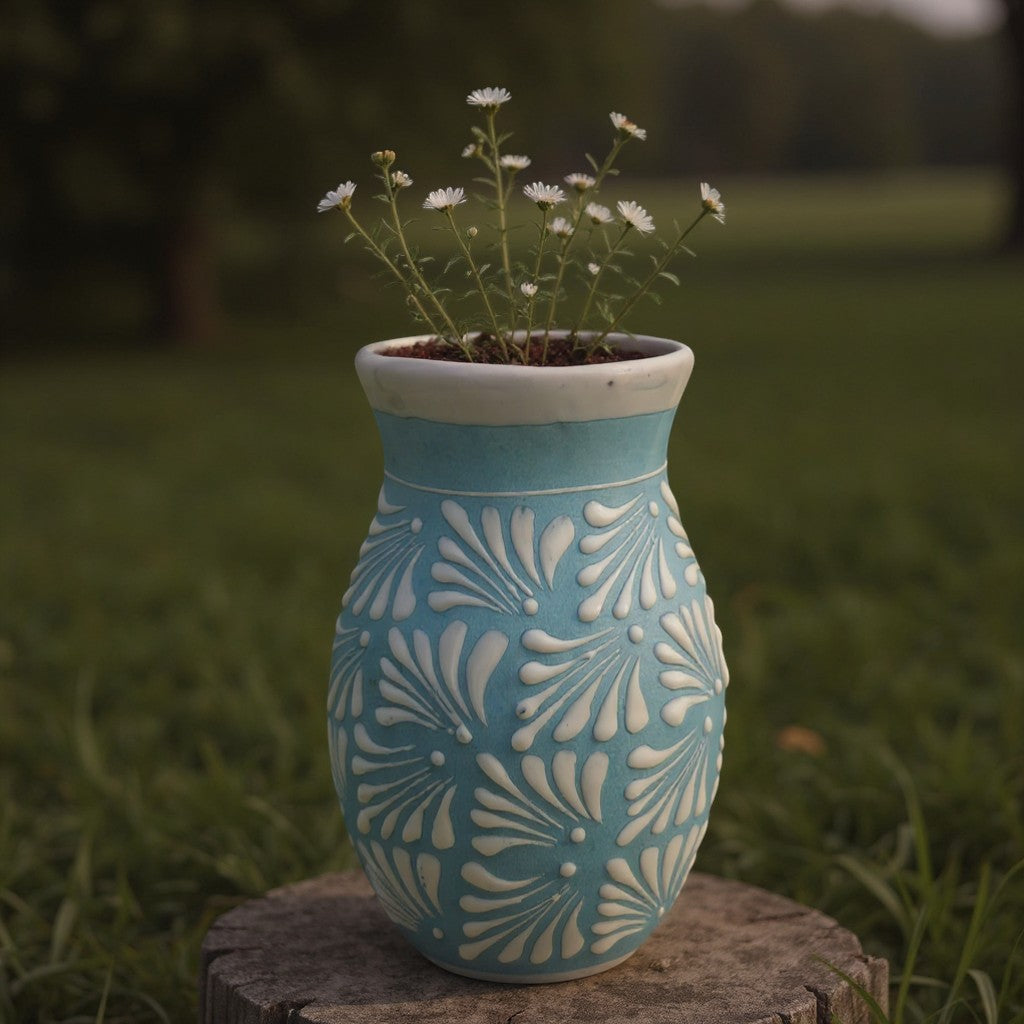 Blue Talavera Vase | Hand-Painted Mexican Pottery