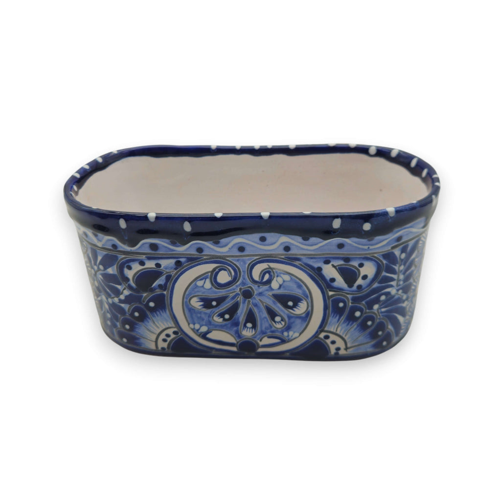 Blue and White Oval Talavera Planter | Mexican Ceramic Pot