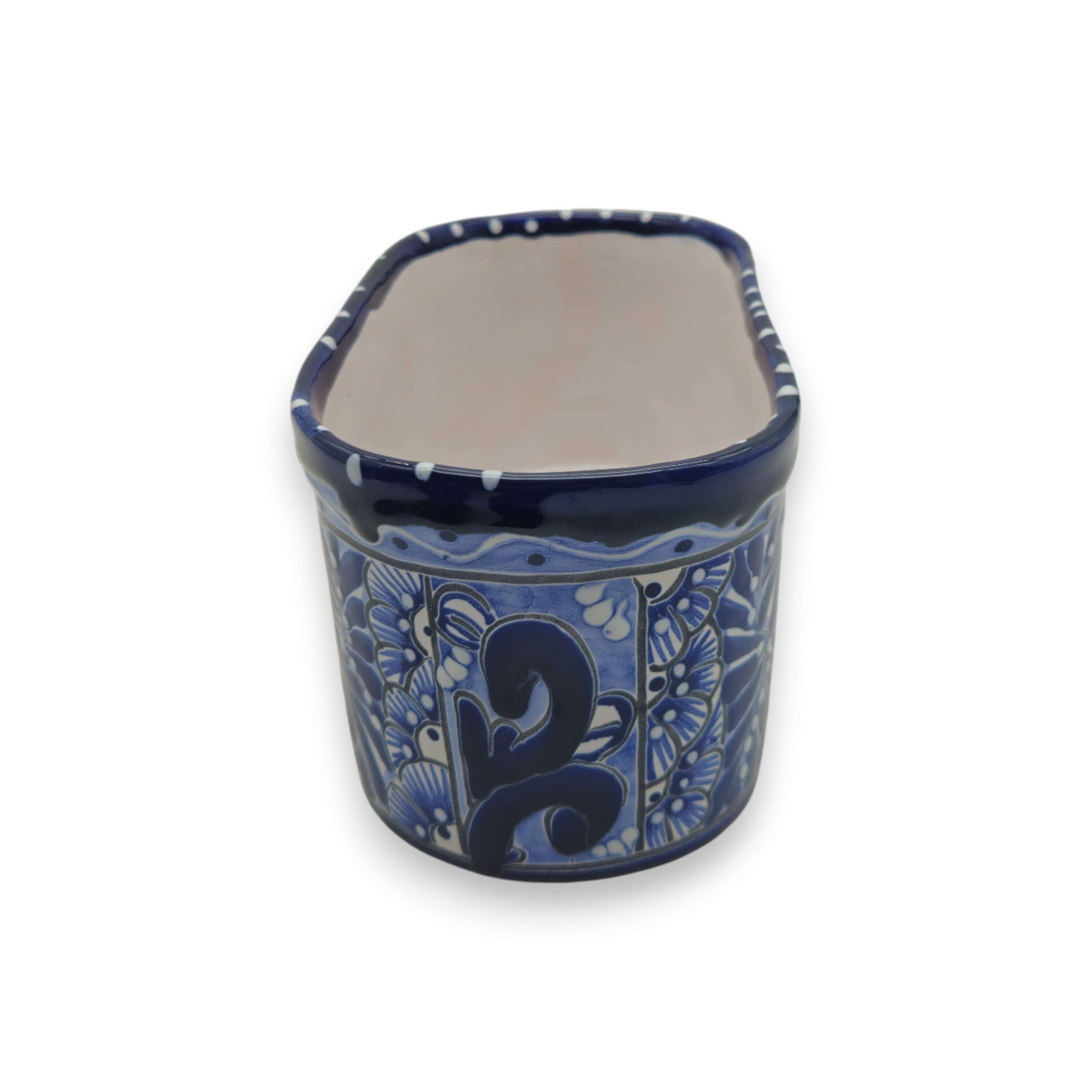 Blue and White Oval Talavera Planter | Mexican Ceramic Pot