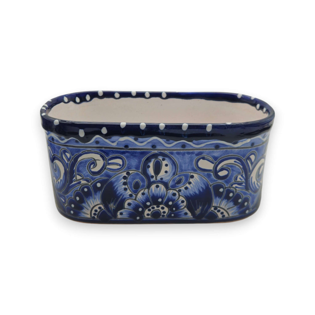 Blue and White Oval Talavera Planter | Mexican Ceramic Pot