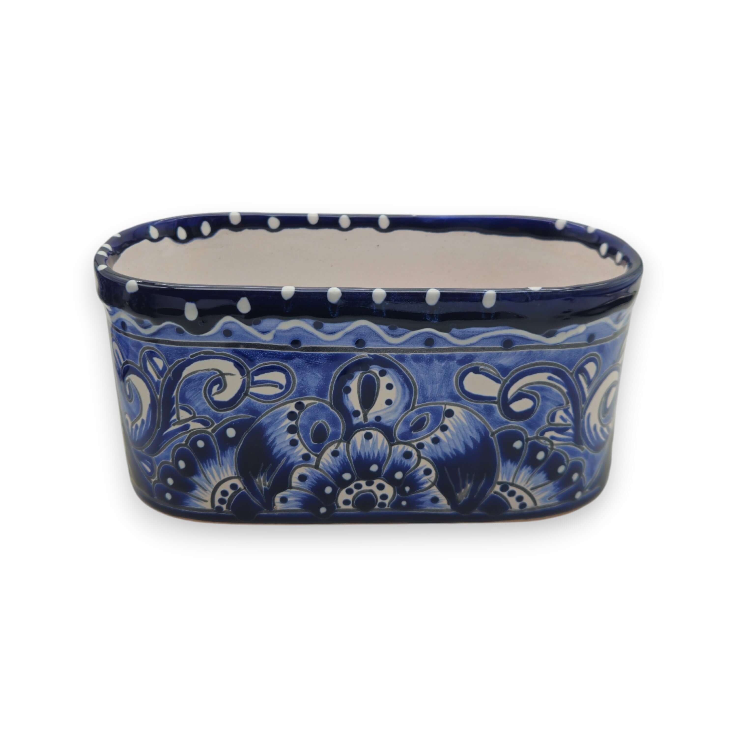 Blue and White Oval Talavera Planter | Mexican Ceramic Pot