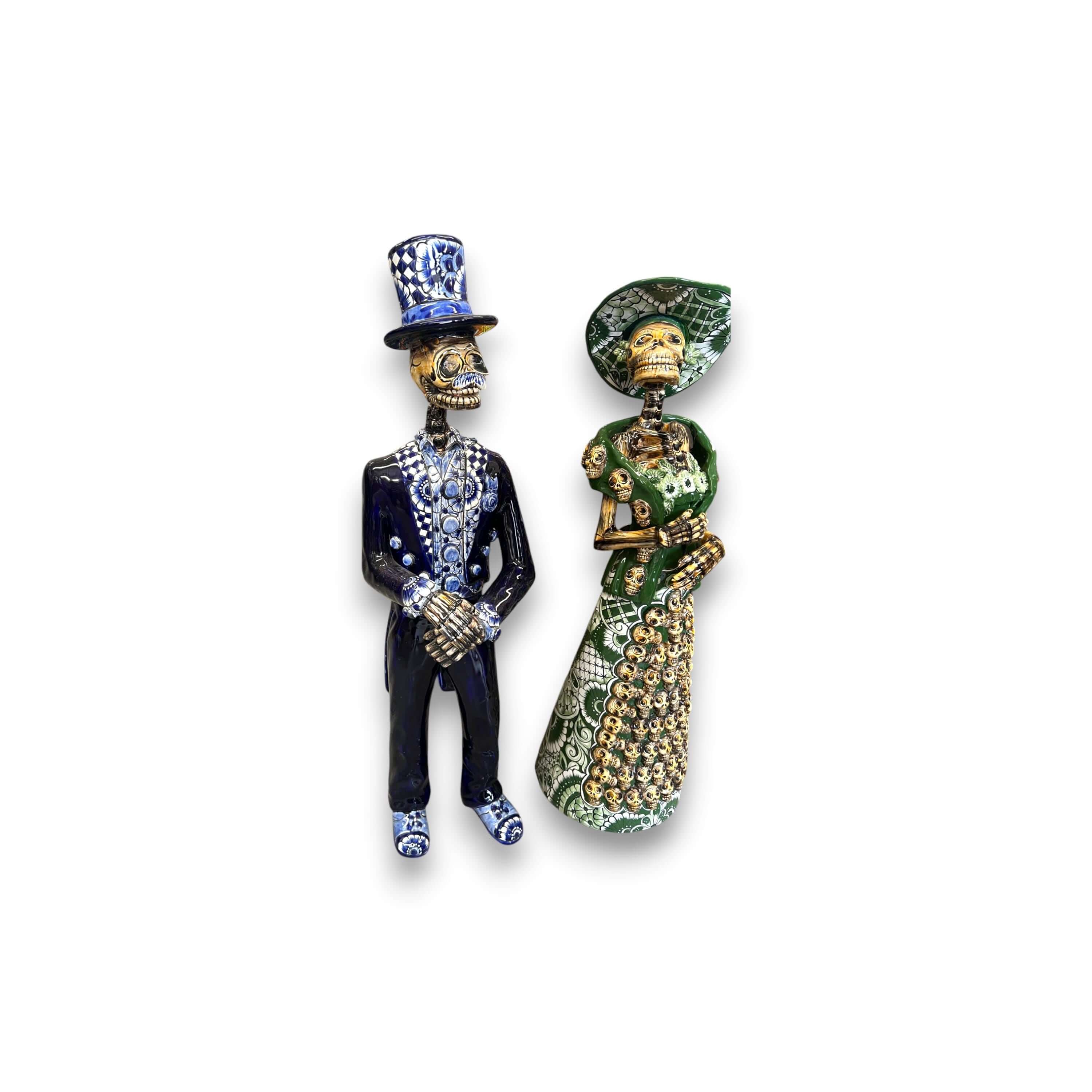 Blue & White Talavera Catrin Statue | Day of the Dead Figurine