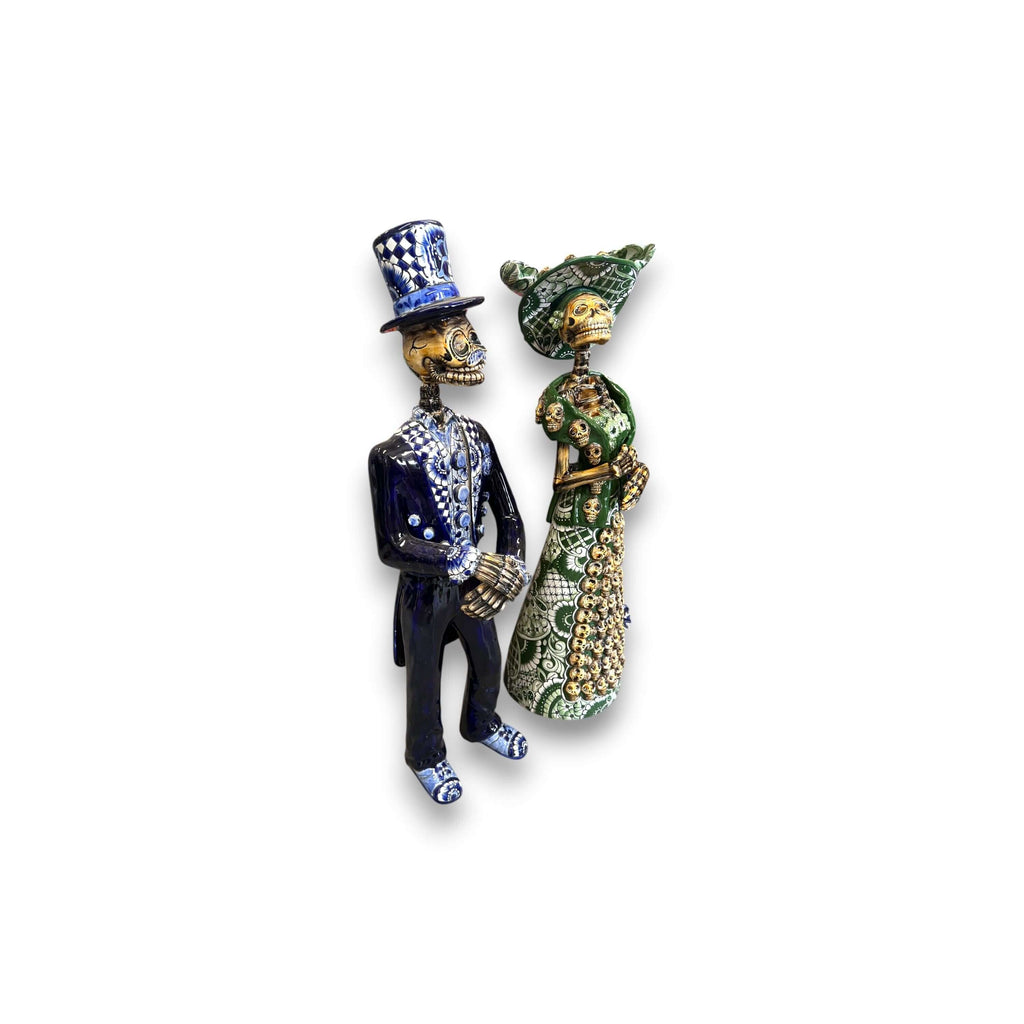 Blue & White Talavera Catrin Statue | Day of the Dead Figurine