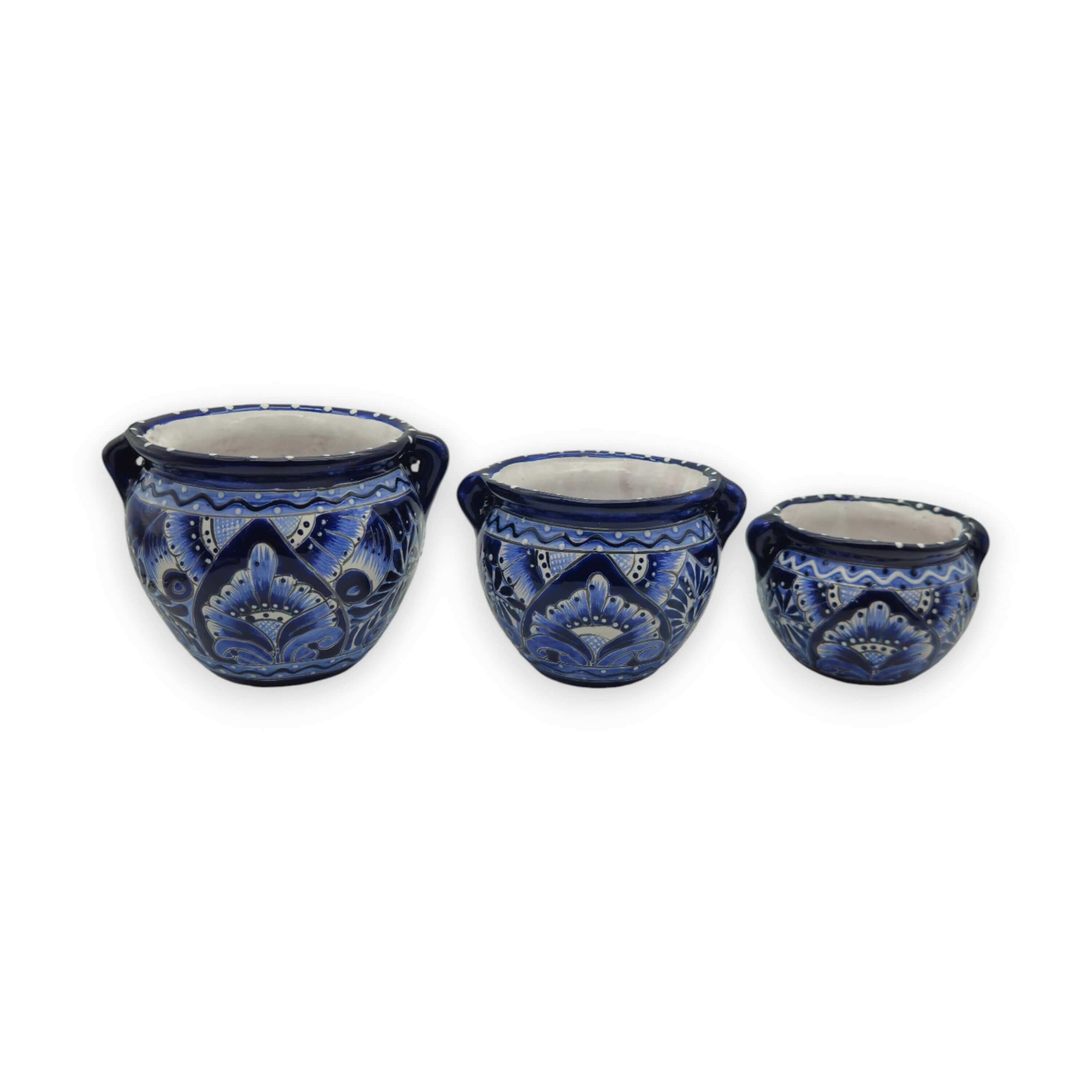 Blue & White Talavera Planter Trio | Hand-Painted Pot Set