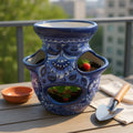 Blue & White Talavera Strawberry Planter | Handmade Mexican Pot