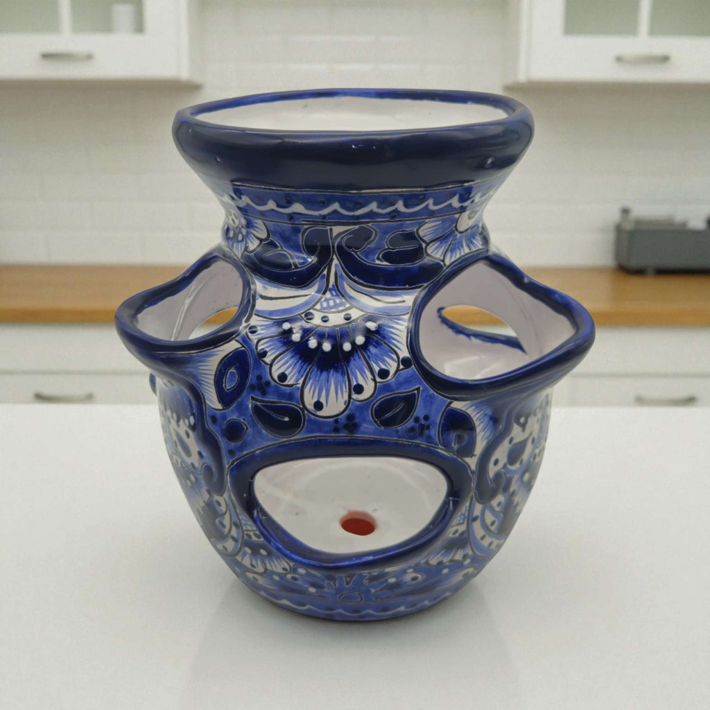 Blue & White Talavera Strawberry Planter | Handmade Mexican Pot