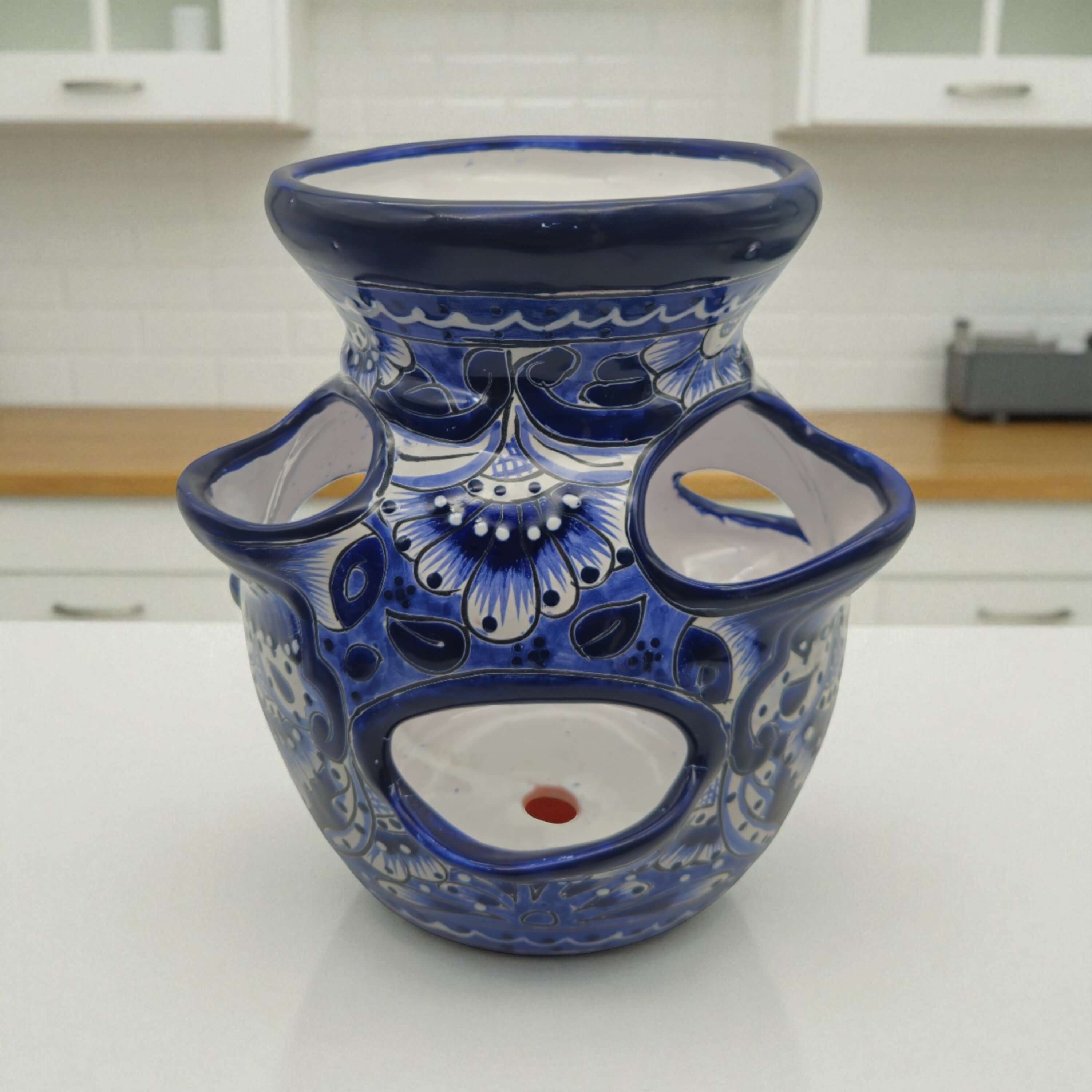 Blue & White Talavera Strawberry Planter | Handmade Mexican Pot