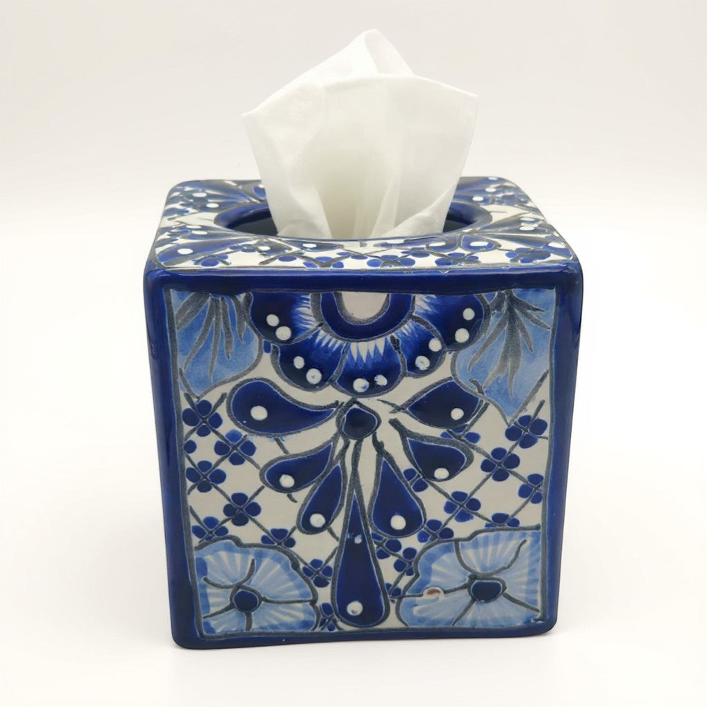 Blue & White Talavera Tissue Box | Handmade Mexican Accent