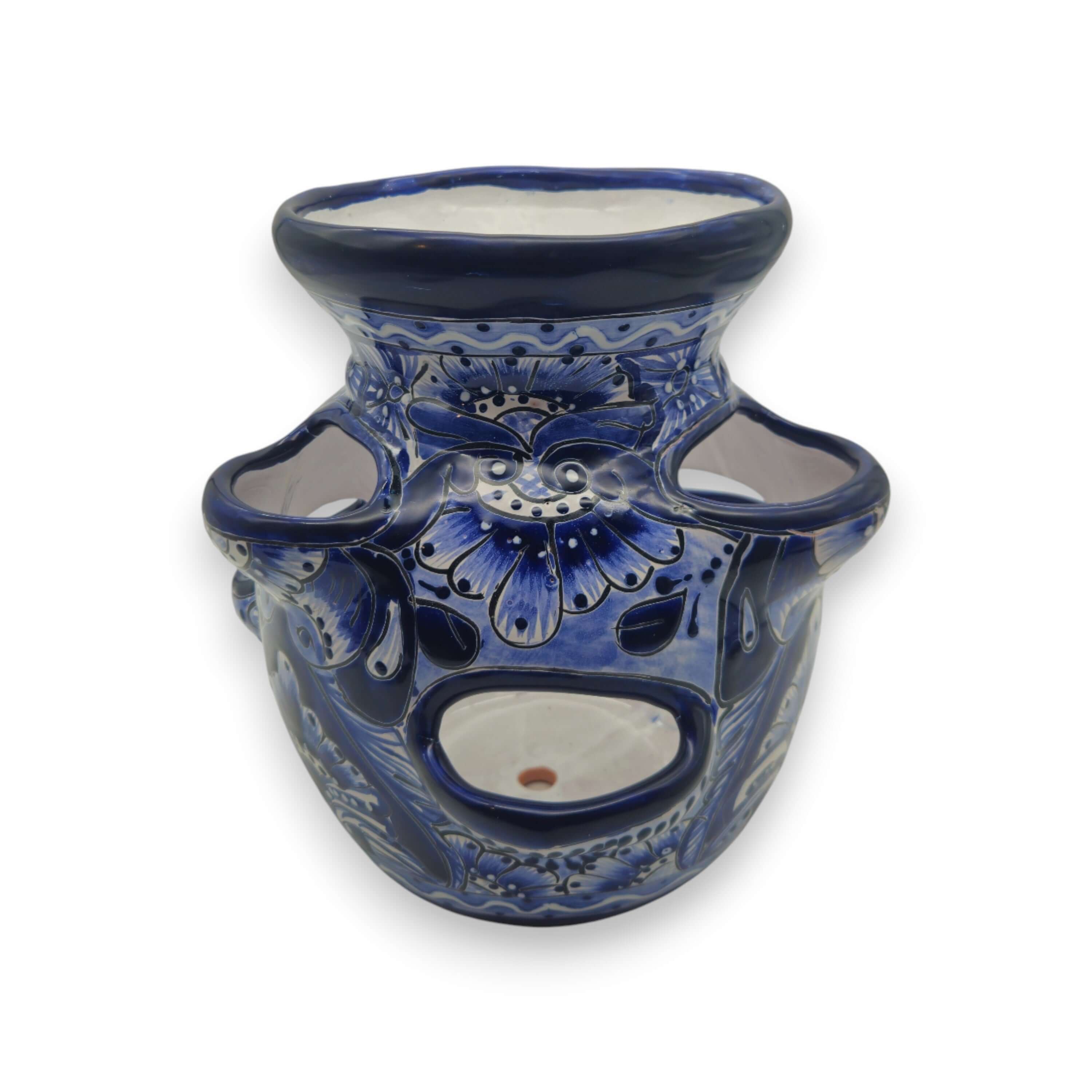 Blue & White Talavera Strawberry Planter | Handmade Mexican Pot