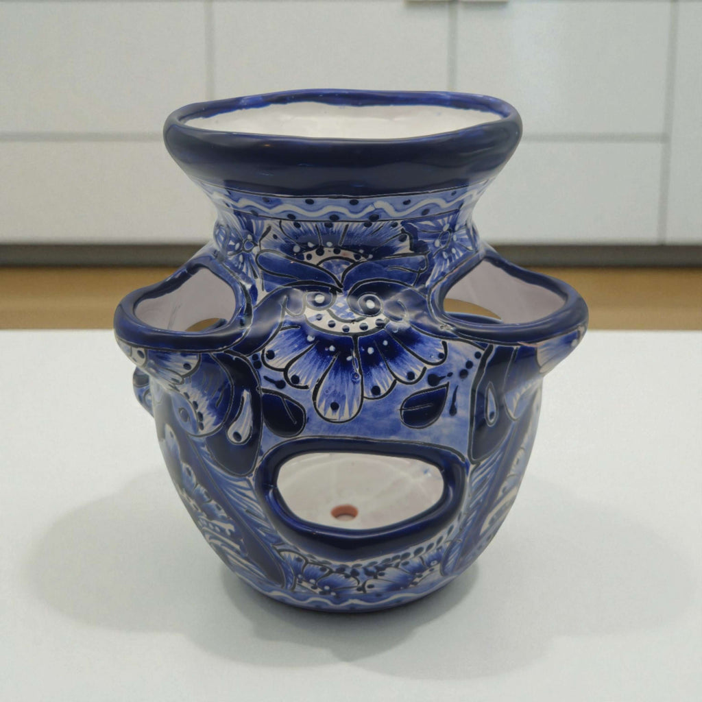 Blue & White Talavera Strawberry Planter | Handmade Mexican Pot