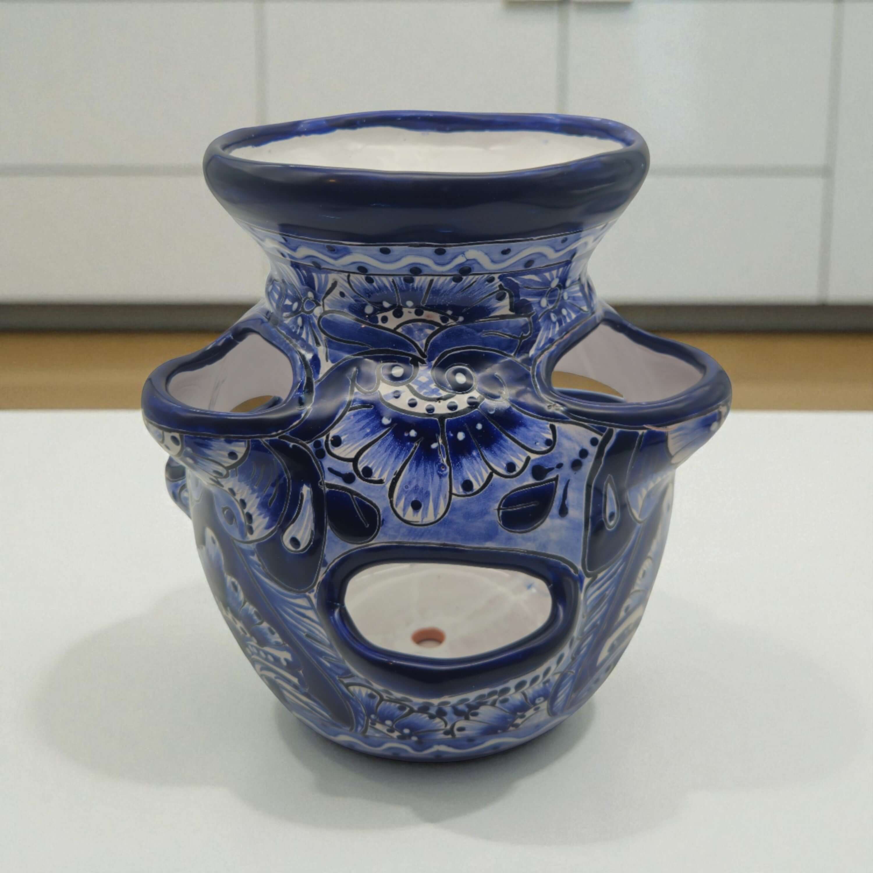 Blue & White Talavera Strawberry Planter | Handmade Mexican Pot