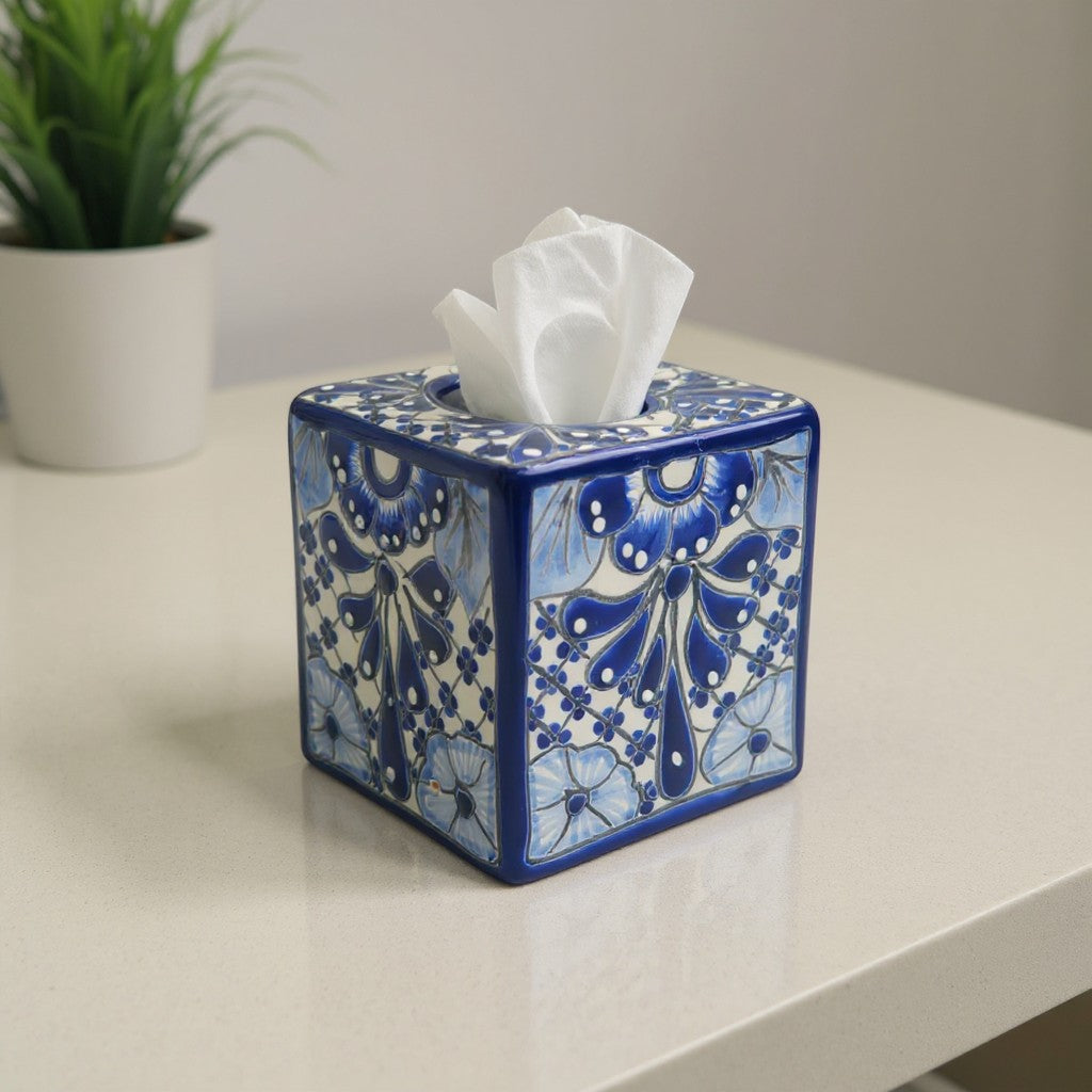 Blue & White Talavera Tissue Box | Handmade Mexican Accent