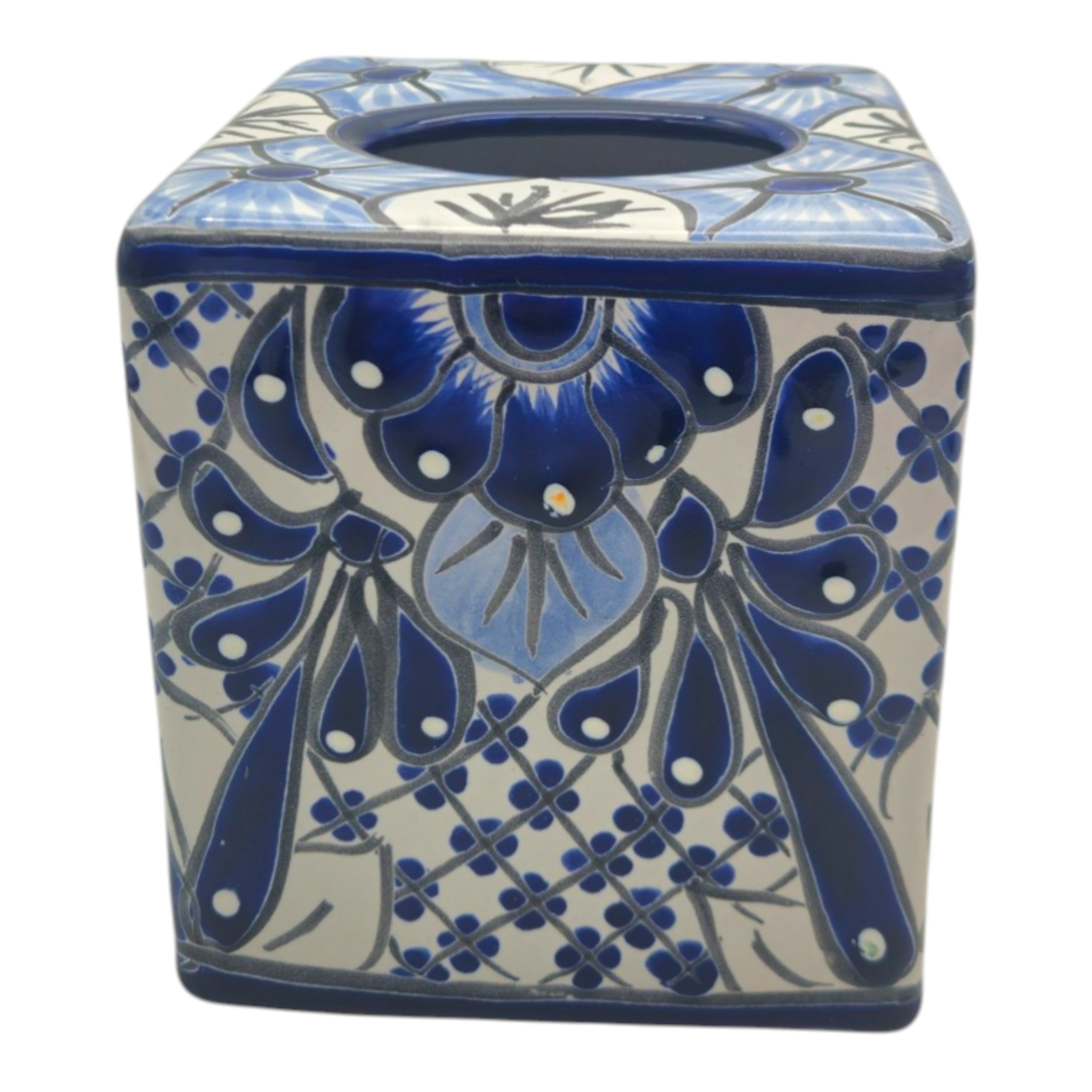 Blue & White Talavera Tissue Box | Handmade Mexican Accent