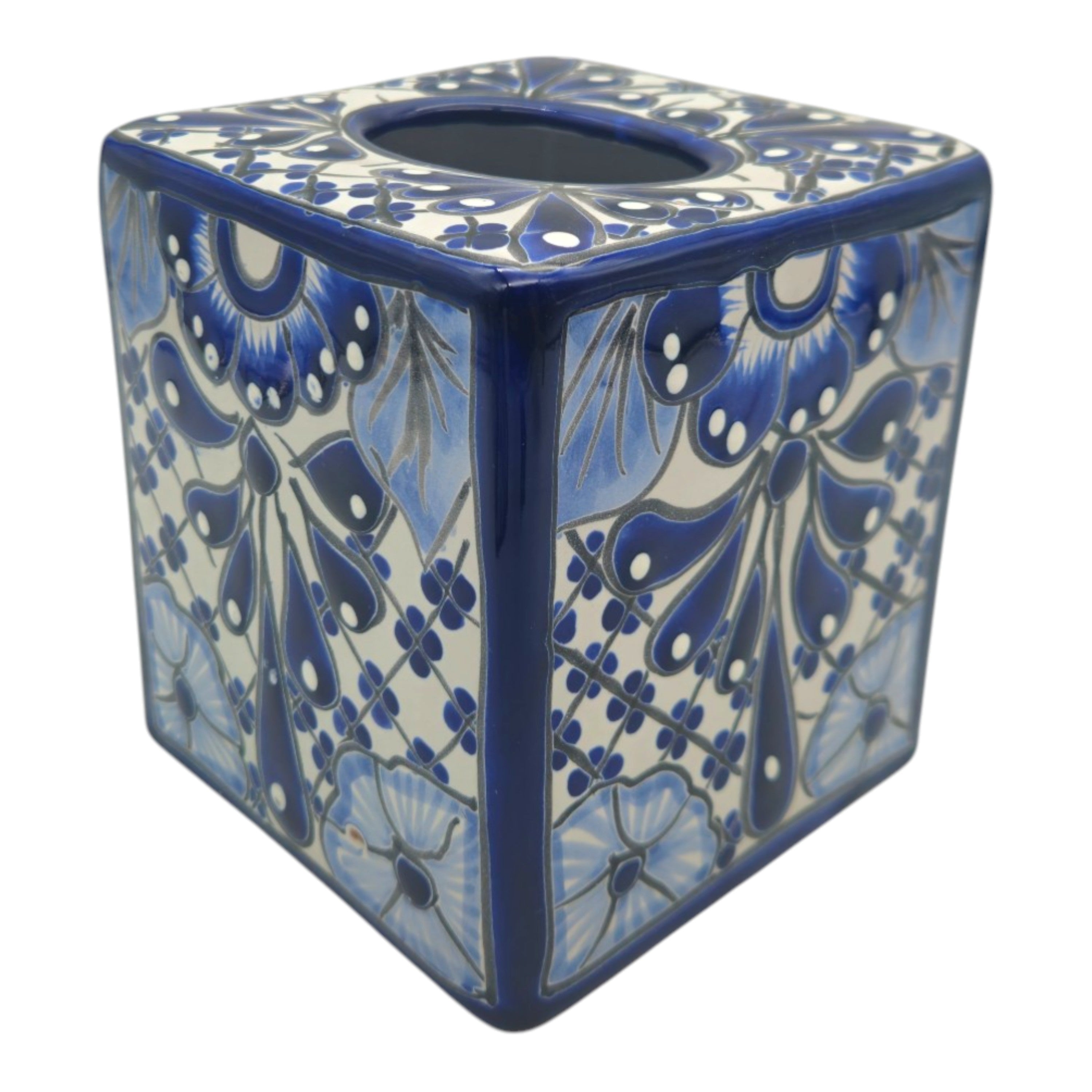 Blue & White Talavera Tissue Box | Handmade Mexican Accent