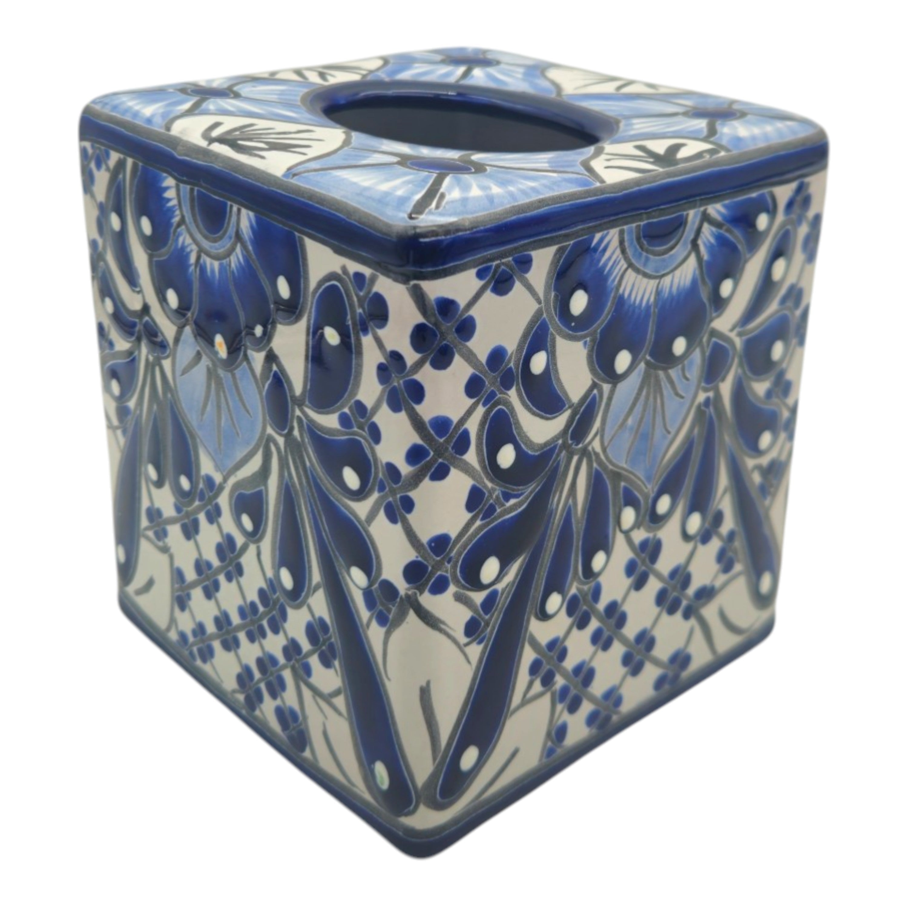 Blue & White Talavera Tissue Box | Handmade Mexican Accent