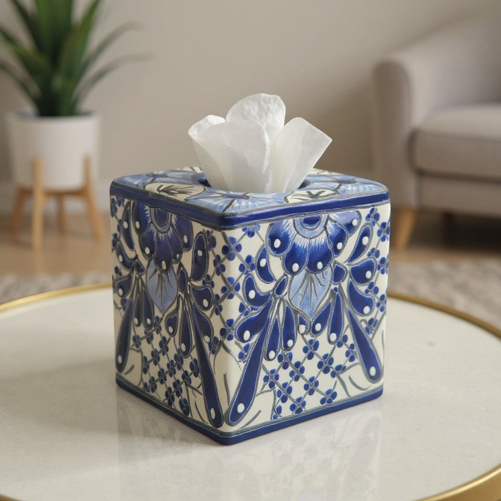 Blue & White Talavera Tissue Box | Handmade Mexican Accent