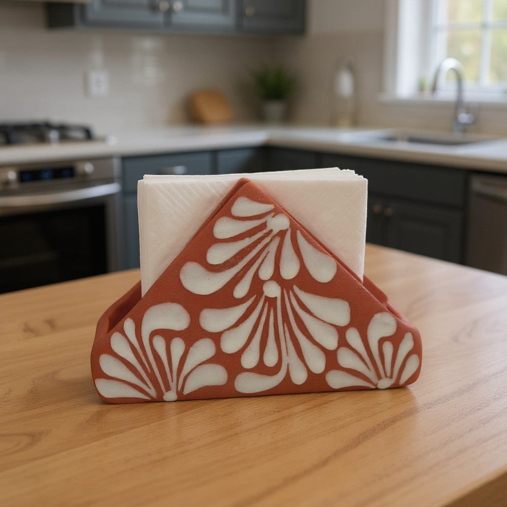 Brown & White Talavera Napkin Holder | Hand-Painted Mexican Decor