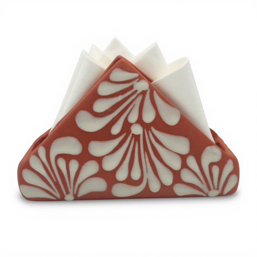 Brown & White Talavera Napkin Holder | Hand-Painted Mexican Decor