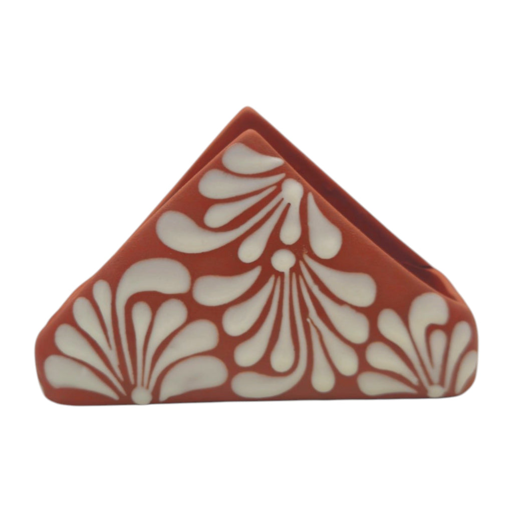 Brown & White Talavera Napkin Holder | Hand-Painted Mexican Decor