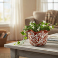 Brown & White Talavera Planter | Handcrafted Wavy Rim Pot