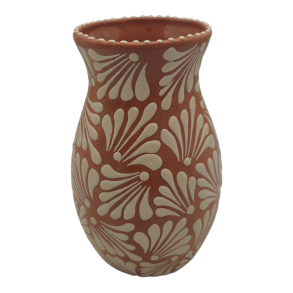 Brown & White Talavera Relief Vase | Hand-Painted Pottery