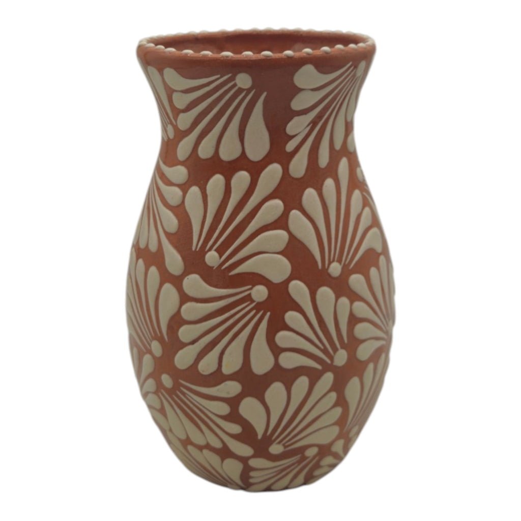 Brown & White Talavera Relief Vase | Hand-Painted Pottery