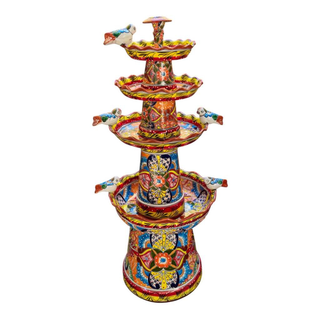 Brown & Yellow Talavera Fountain | Hand-Painted Multicolor Tiered Art