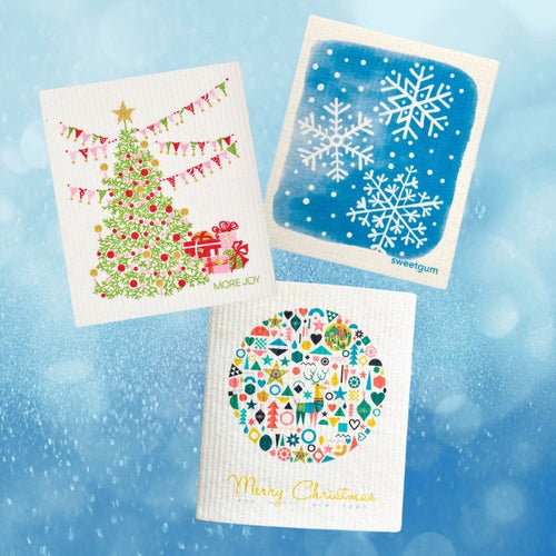 Bundle of 3 Swedish Dishcloths | Christmas Tree, Ornament & Snowflakes