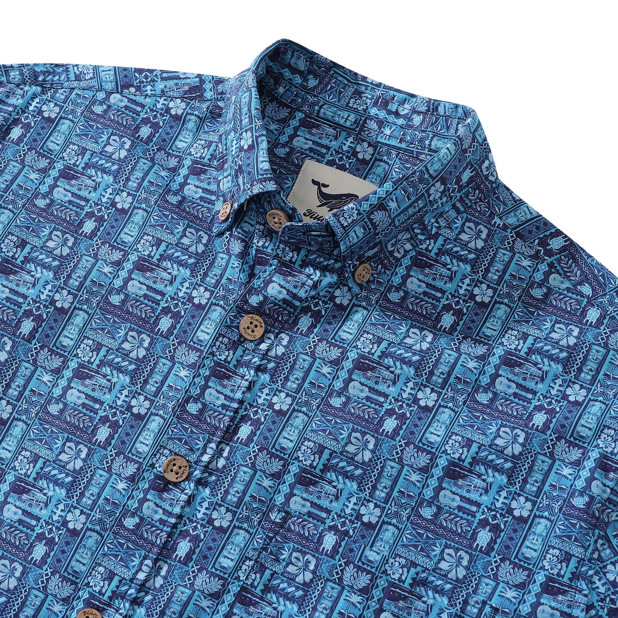 Men's Hawaiian Shirt TIKI Paradise Cotton Button-down Long Sleeve Aloha Shirt By Amy