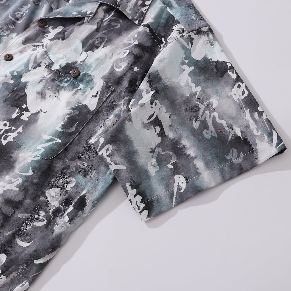 Designer Hawaiian Shirt For Men Chinese Ink Painting Shirt 100% Cotton Camp Collar Shirt By Sherry