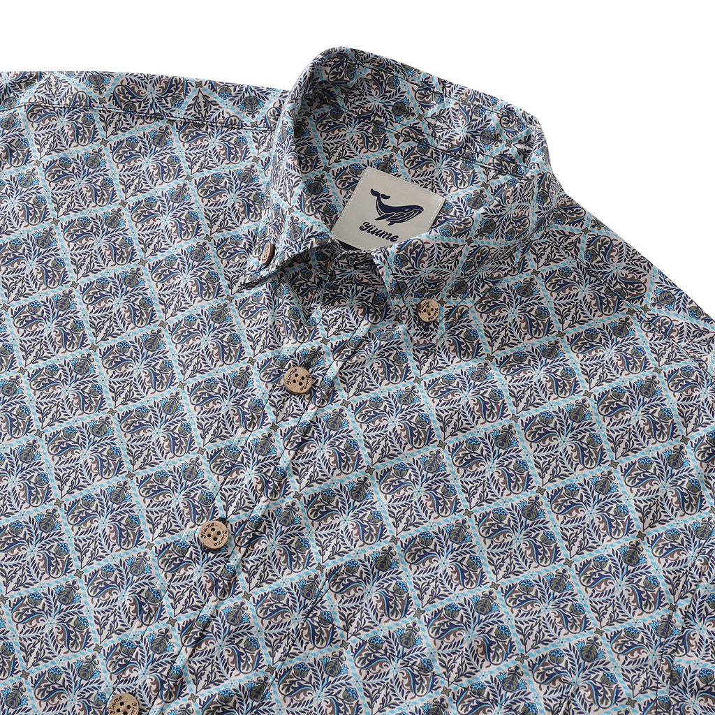 Men's Hawaiian Shirt Blooming Beauty Cotton Button-down Long Sleeve Aloha Shirt By Amy