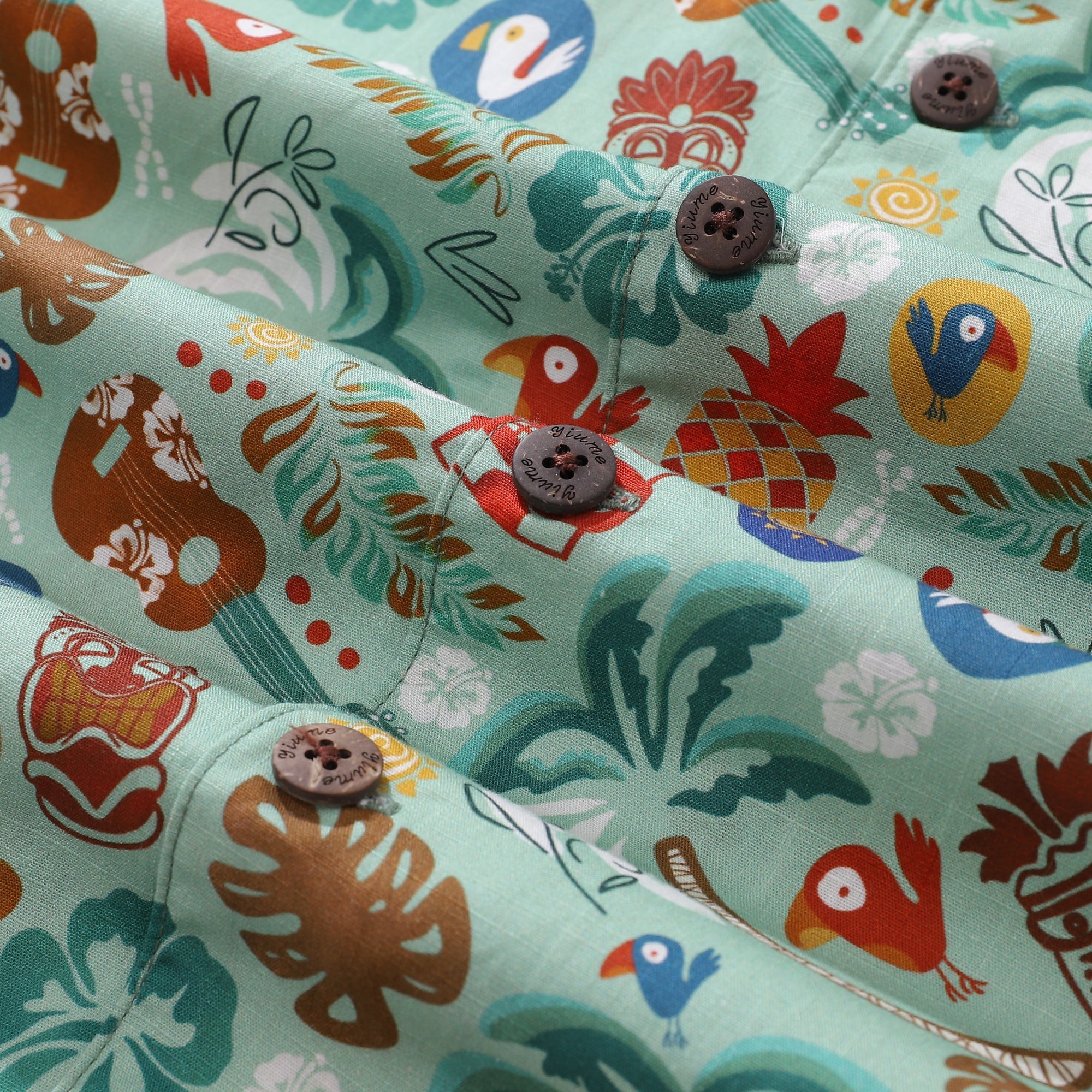 Hawaiian Shirt For Men TIKI Fiesta Print Shirt Camp Collar 100% Cotton By Sherry