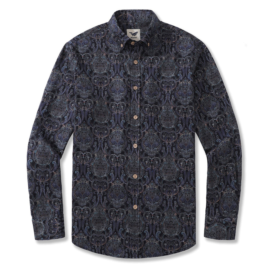Men's Hawaiian Shirt Symmetrical Aesthetics Cotton Button-down Long Sleeve Aloha Shirt By Cigar
