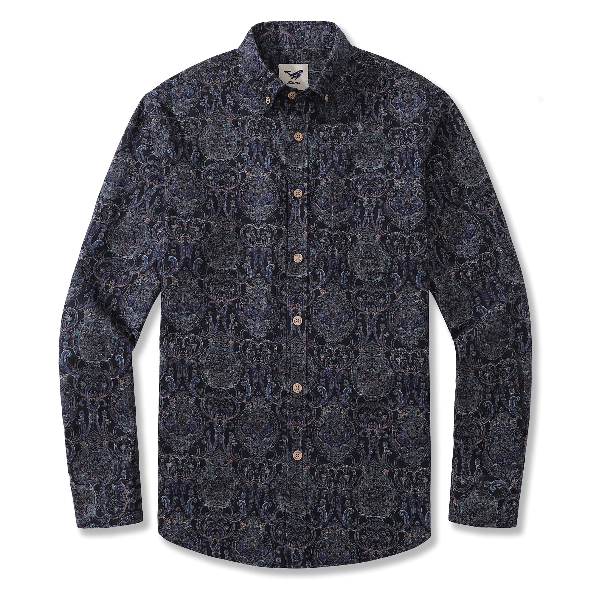 Men's Hawaiian Shirt Symmetrical Aesthetics Cotton Button-down Long Sleeve Aloha Shirt By Cigar