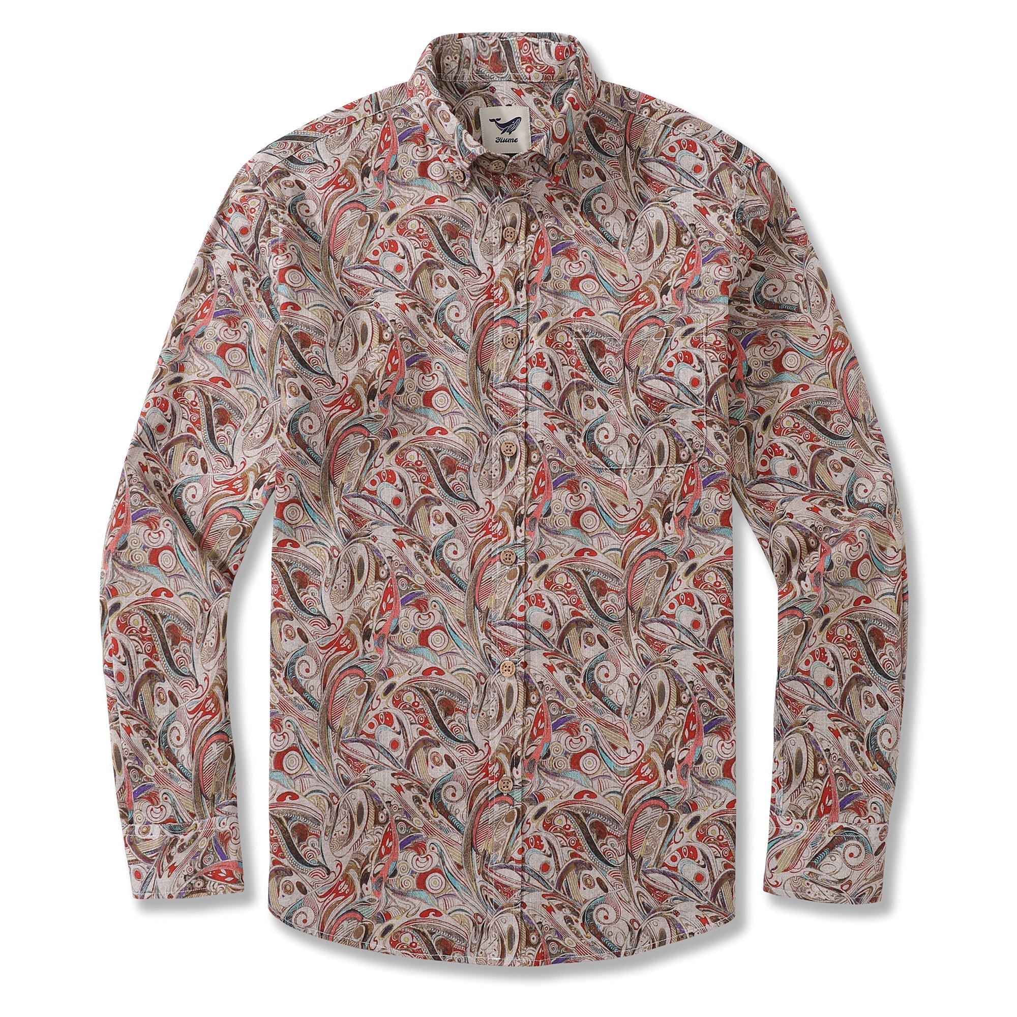 Men's Hawaiian Shirt Geometry of Tradition Cotton Button-down Long Sleeve Aloha Shirt By Cigar