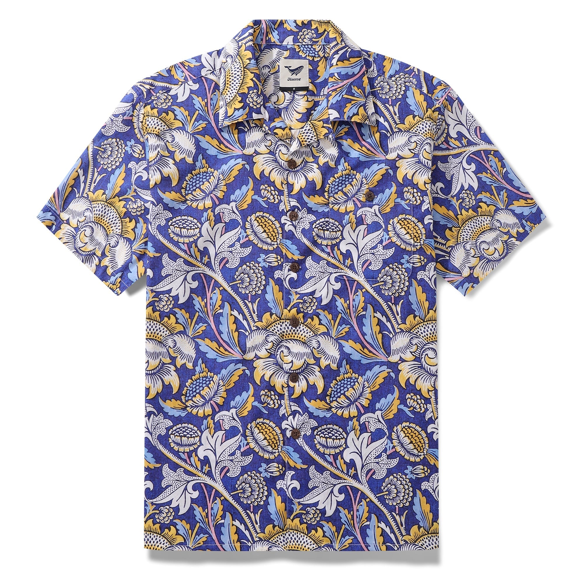 Hawaiian Shirt For Men Azure Garden Print Shirt Camp Collar 100% Cotton By Cigar