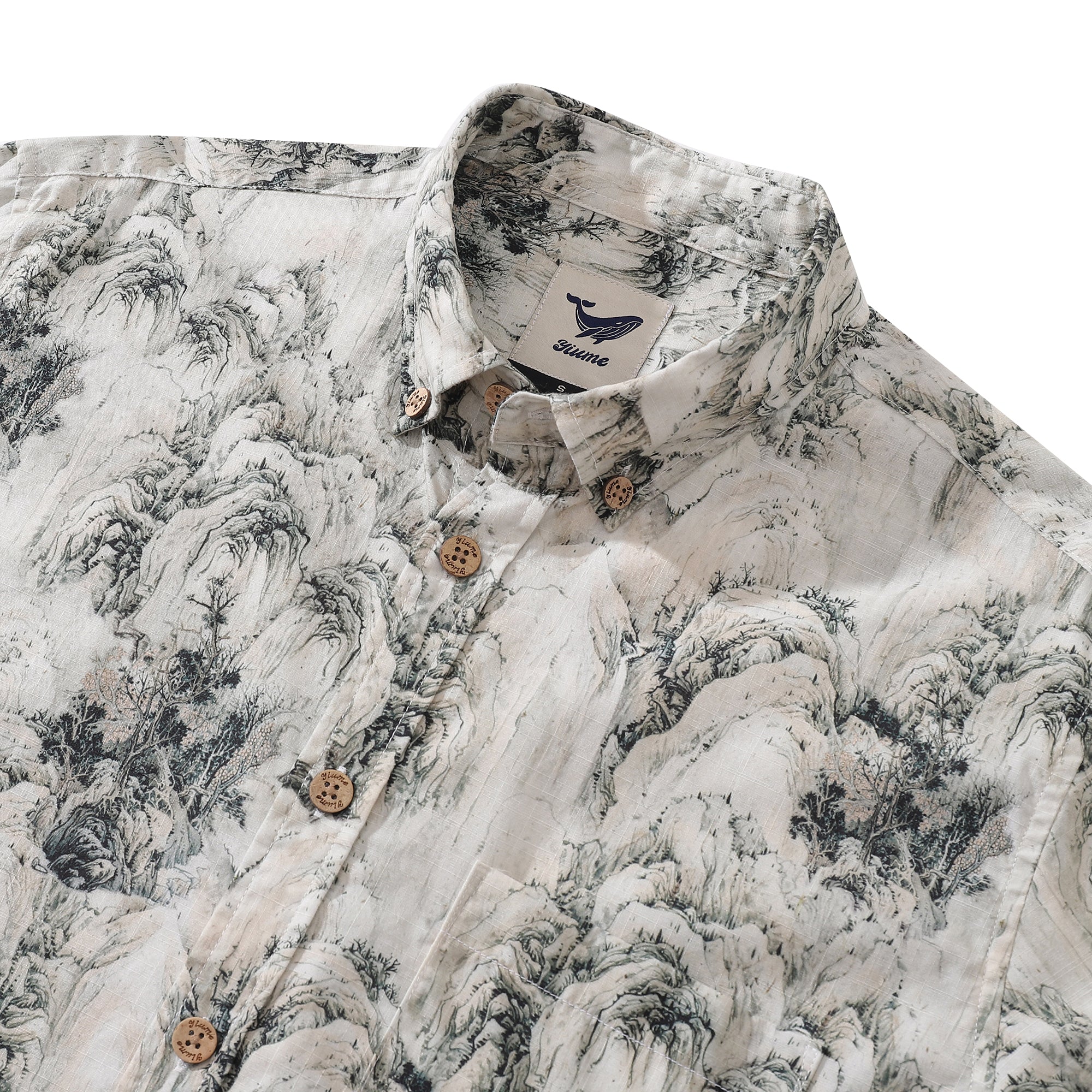 Men's Hawaiian Shirt Enchanting Mountain Landscape Cotton Button-down Long Sleeve Aloha Shirt By Amy