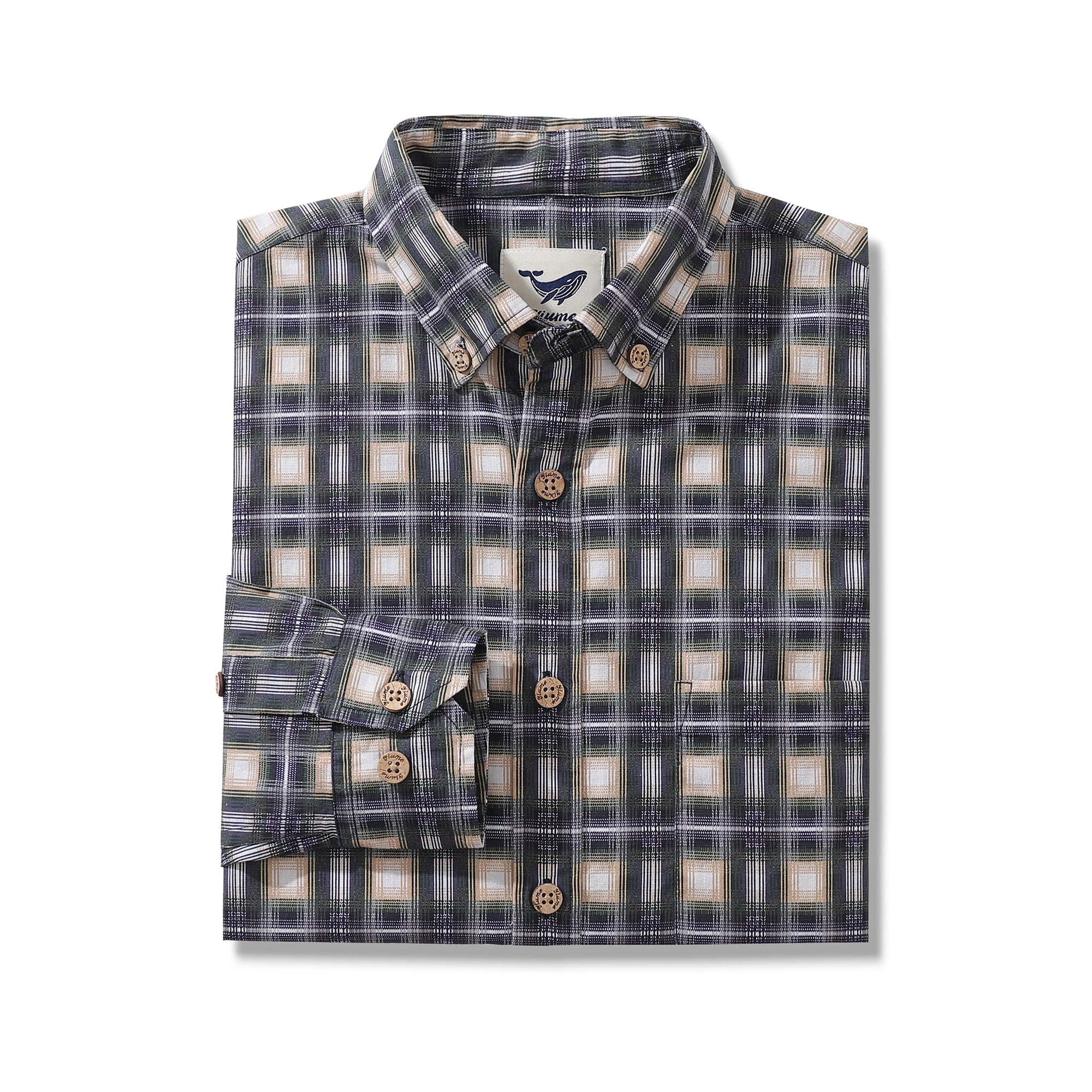 Men's Hawaiian Shirt Urban Sophistication Plaid Cotton Button-down Long Sleeve Aloha Shirt By Amy