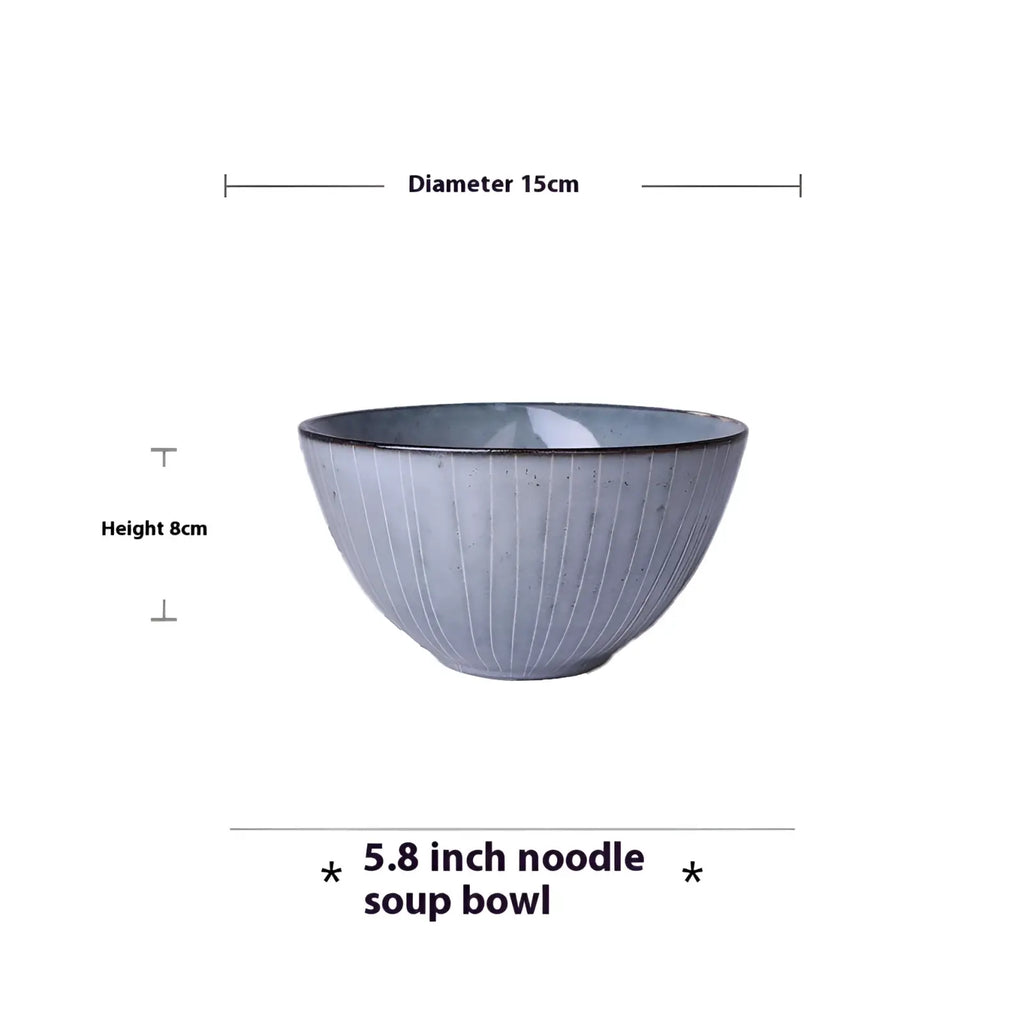 Ceramic Dinnerware Set Retro Ribbed Plates and Bowls