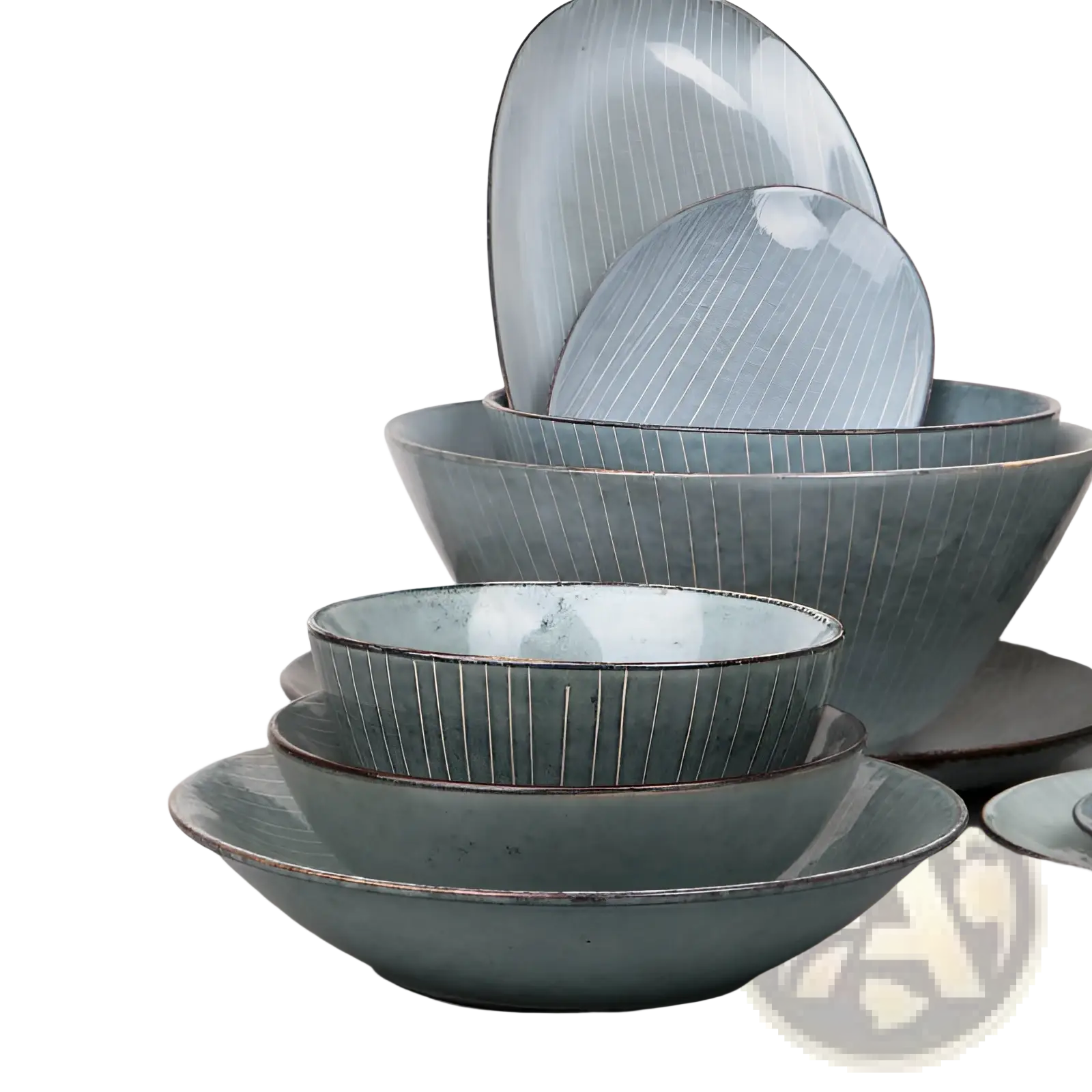 Ceramic Dinnerware Set Retro Ribbed Plates and Bowls