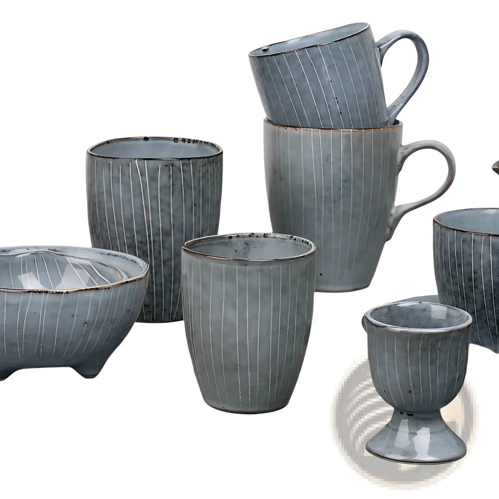 Ceramic Dinnerware Set Retro Ribbed Plates and Bowls